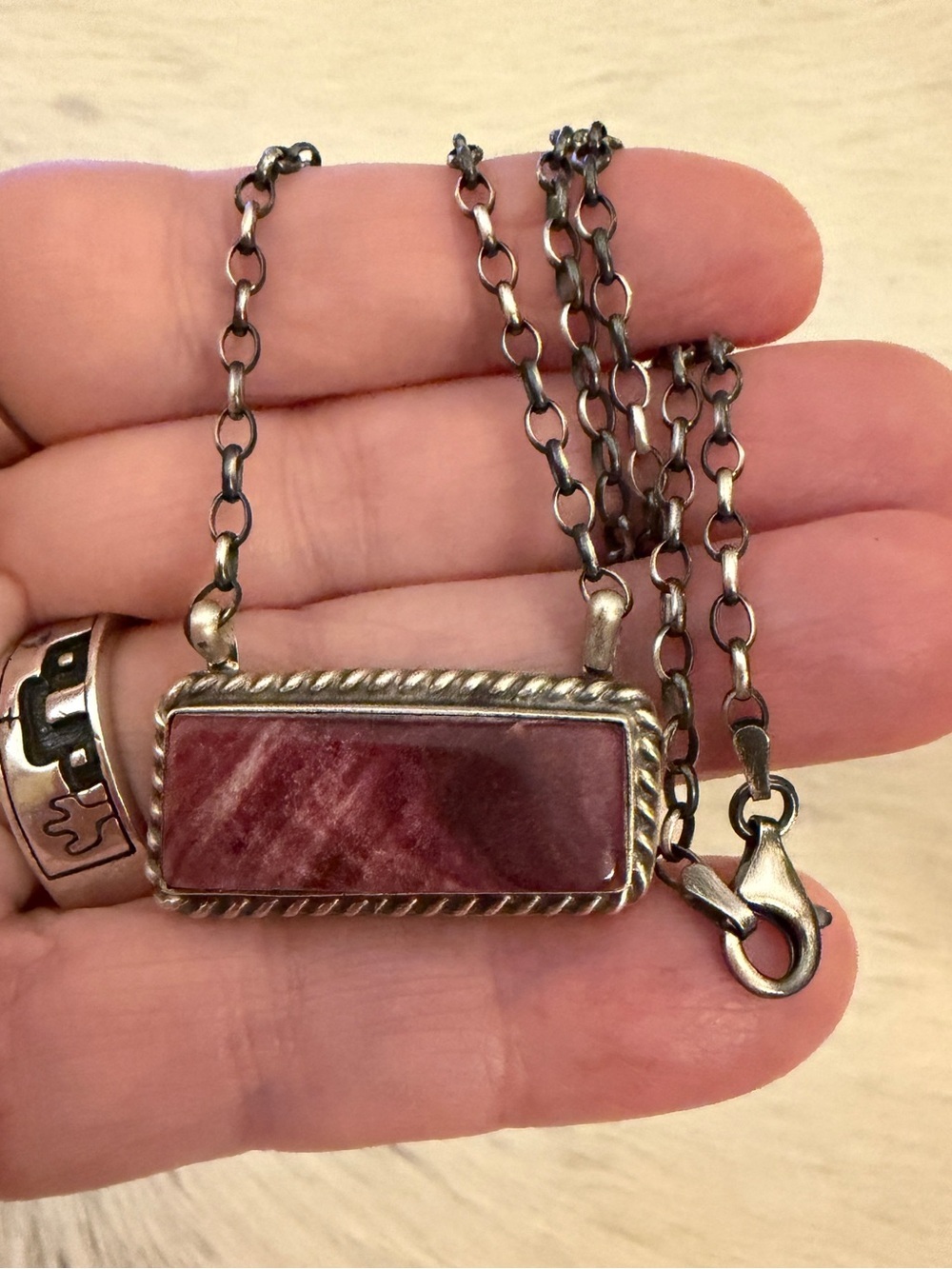 ❤️ Navajo Johnny Dixon Purple Spiny Oyster Native American Sterling Bar Necklace